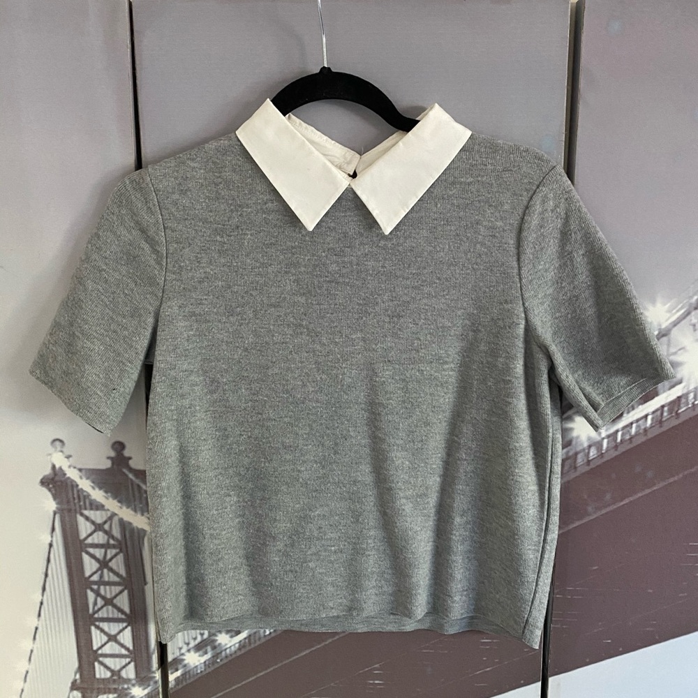 Zara preppy gray and white top
